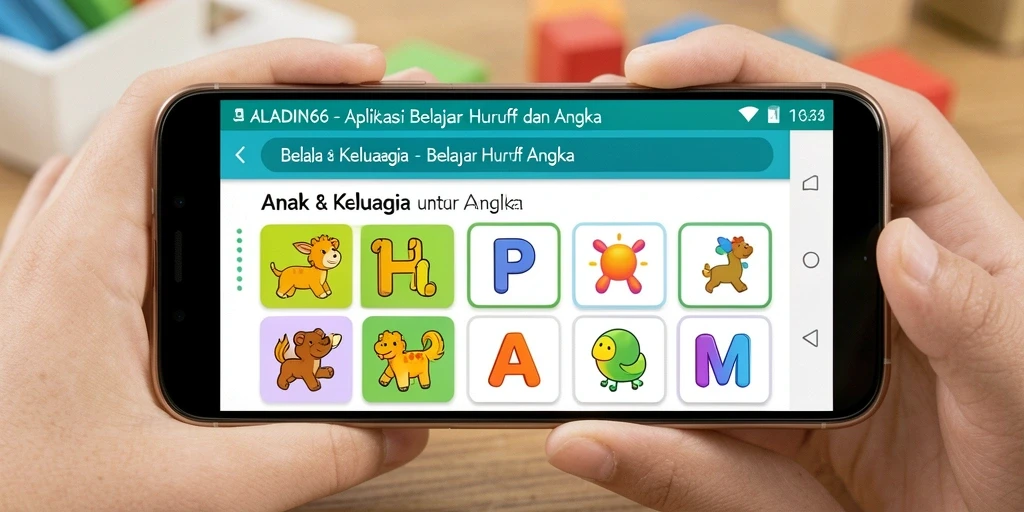 Tampilan antarmuka interaktif ALADIN66 yang menarik untuk belajar huruf dan angka.