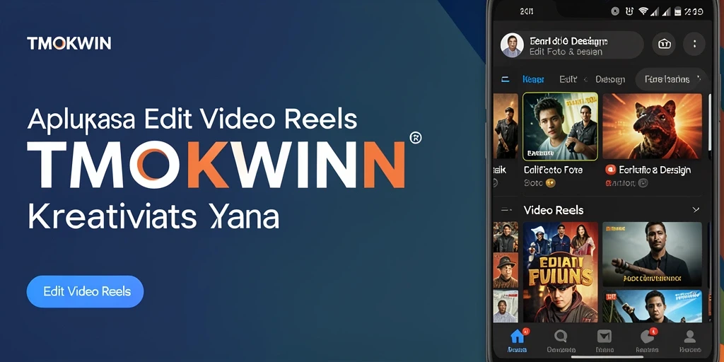Screenshot utama TMOKWIN menampilkan antarmuka Edit Video Reels yang intuitif.