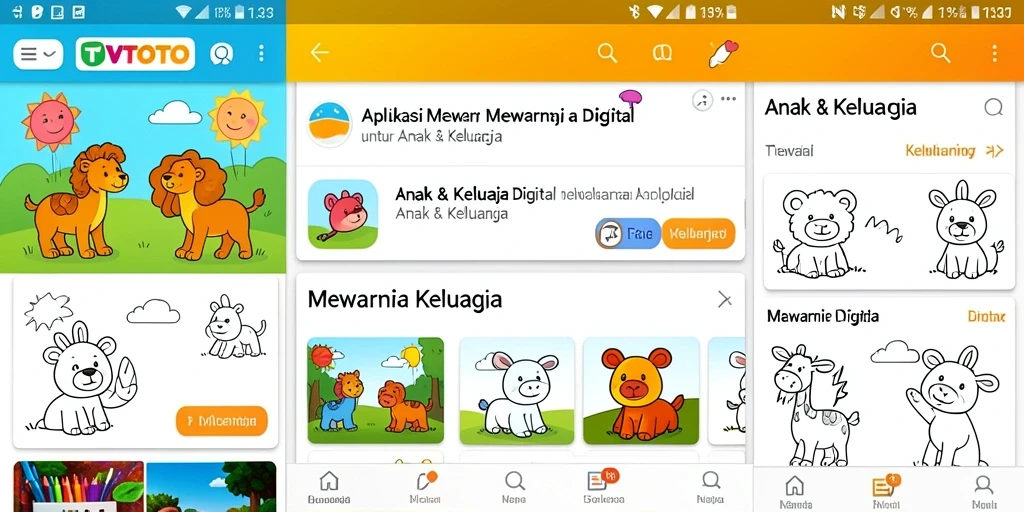 Antarmuka TVTOTO menampilkan beragam pilihan gambar mewarnai yang menarik.