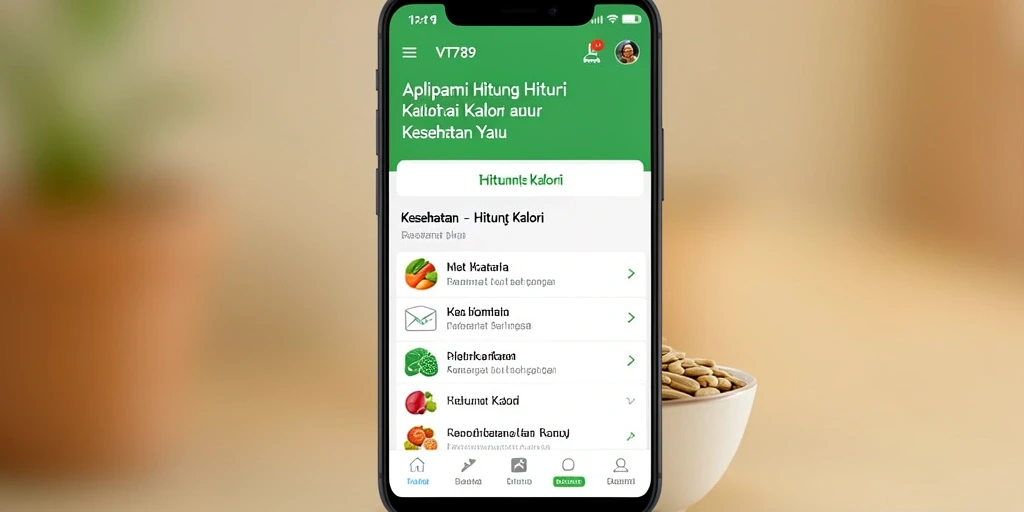 Antarmuka aplikasi VT789 dengan fitur Hitung Kalori yang intuitif.